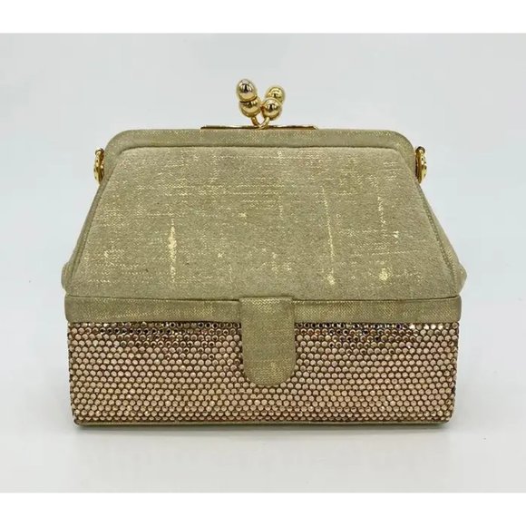 Vintage Judith Leiber Gold Suede and Swarovski Minaudiere - Picture 6 of 11